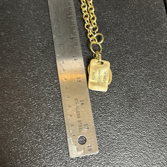 Gold Tone Pendant Long Chain Necklace Dog Tag Inspirational Words - Picture 8 of 8